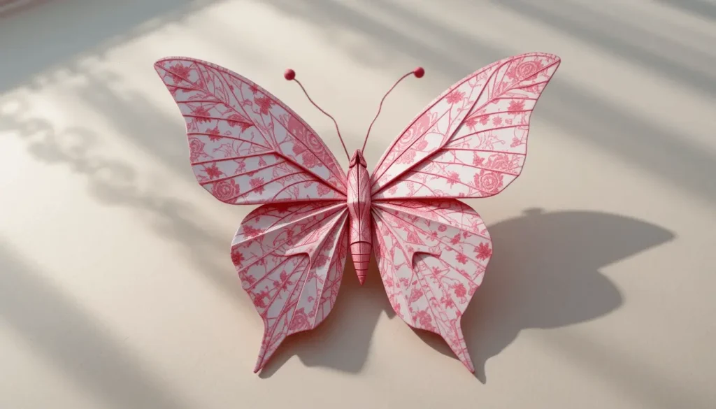 How to Make a Beautiful Butterfly Origami – Step-by-Step Paper Craft Tutorial 7 Unfolded pink paper butterfly with wings spread